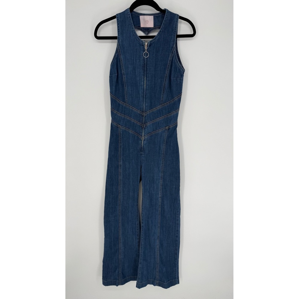 REVICE HOLLYWOOD HEARTTHROB FLARED DENIM JUMPSUIT MEDIUM DARK RETRO INSPIRED